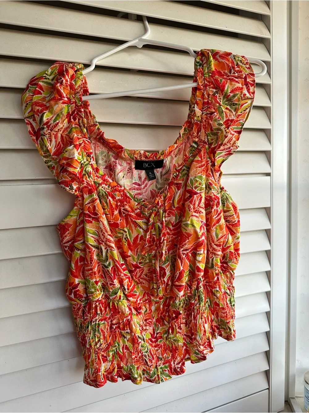 BCX Orange, Green & Yellow Tropical Print Two-Piece Set
